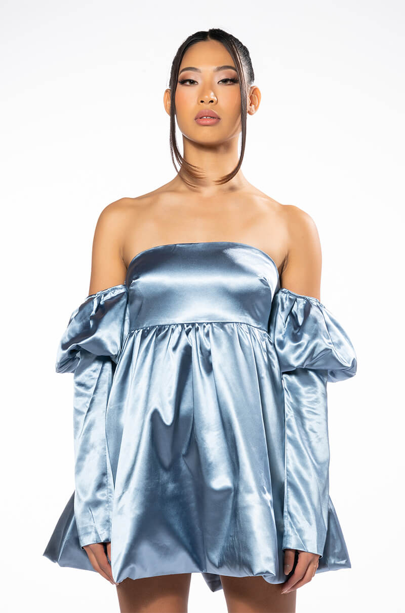NEVERLAND OFF THE SHOULDER MINI BUBBLE DRESS