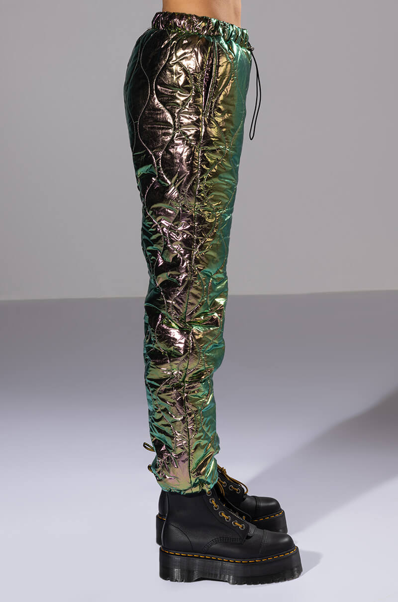 NOT A CARE METALLIC QUILTED PANT