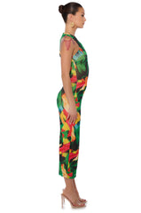 ON A ROLL PRINTED MAXI DRESS IN GREEN MULTI