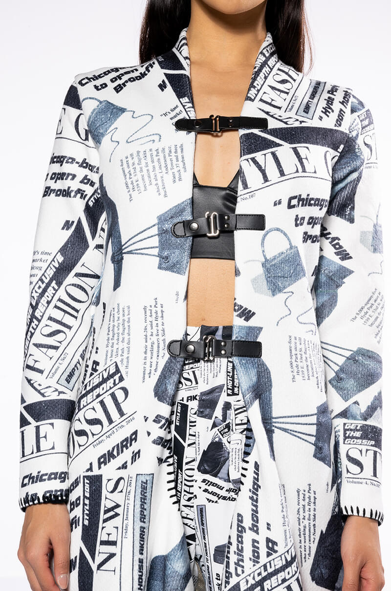 PARTY LIKE ITS 2002 NEWSPAPER PRINT LONG CARDIGAN