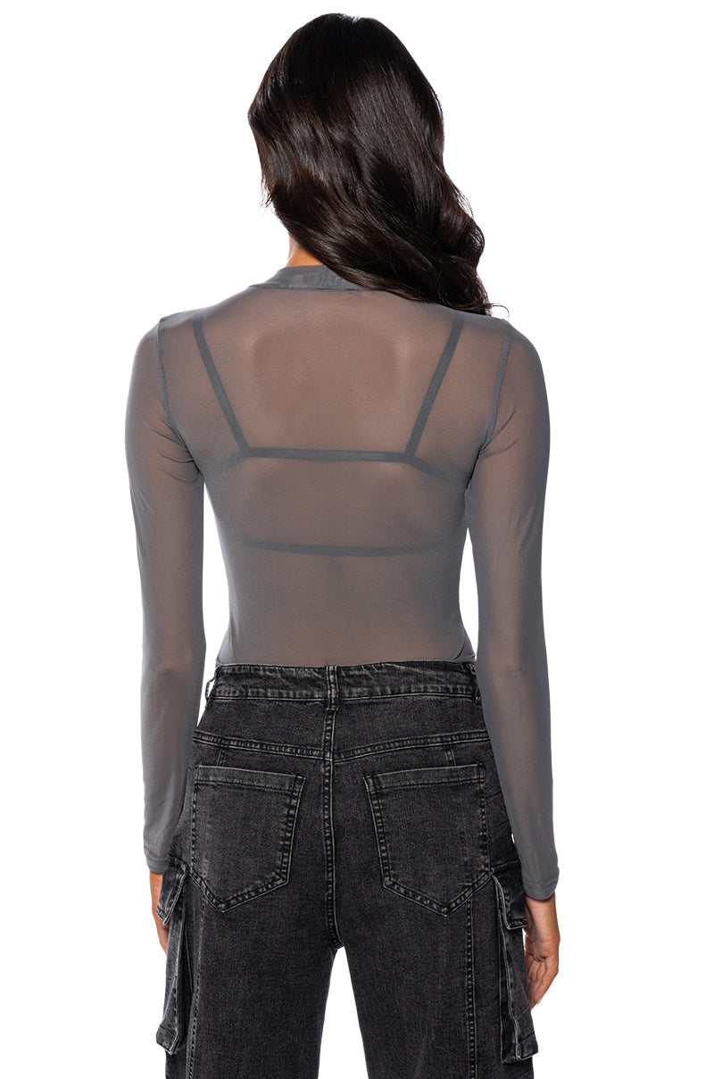 PAXTON SEXY SINGLE MESH LONG SLEEVE BODYSUIT