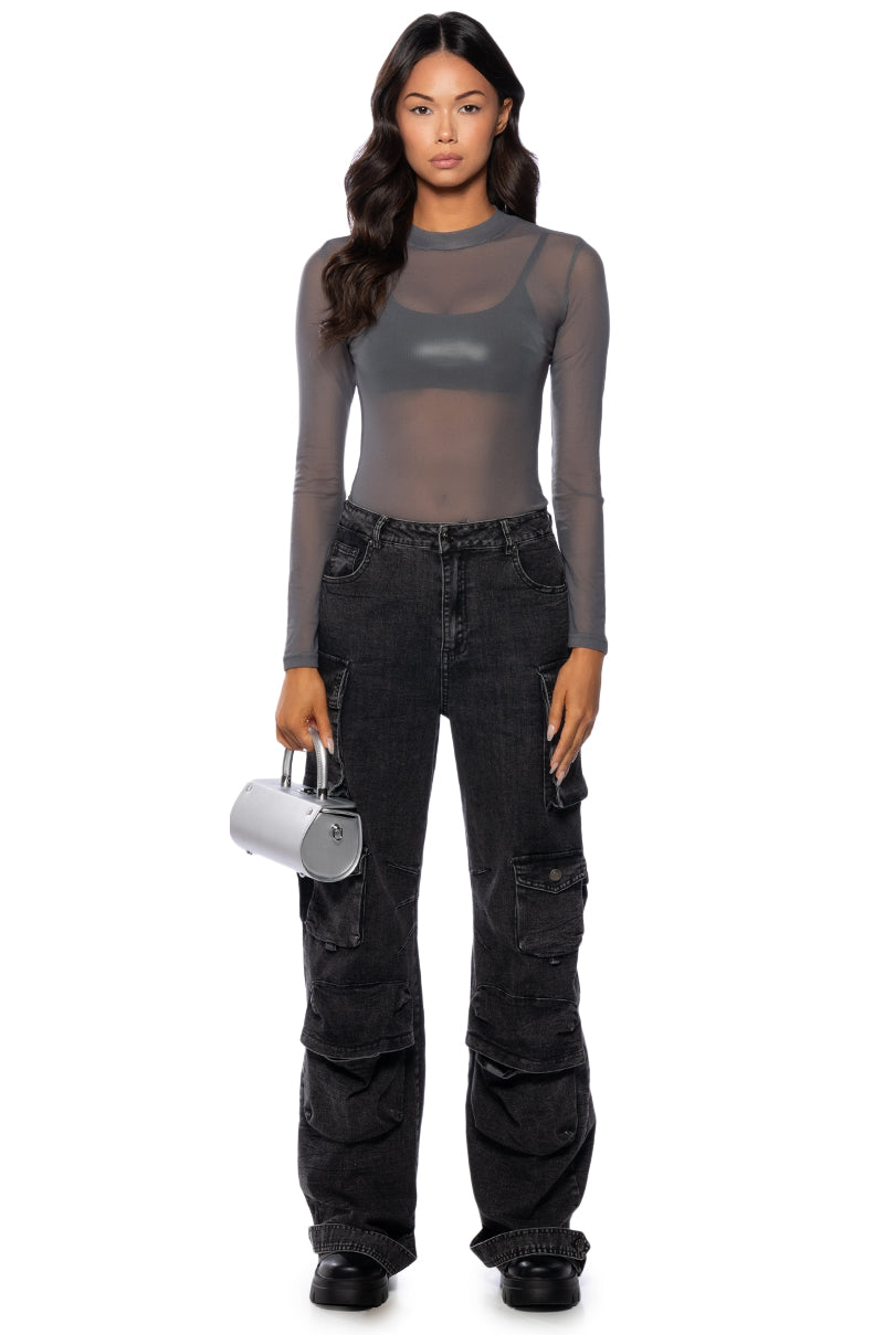 PAXTON SEXY SINGLE MESH LONG SLEEVE BODYSUIT