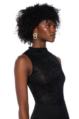 PHOENIX STRETCH LACE MOCK NECK BODYSUIT IN BLACK