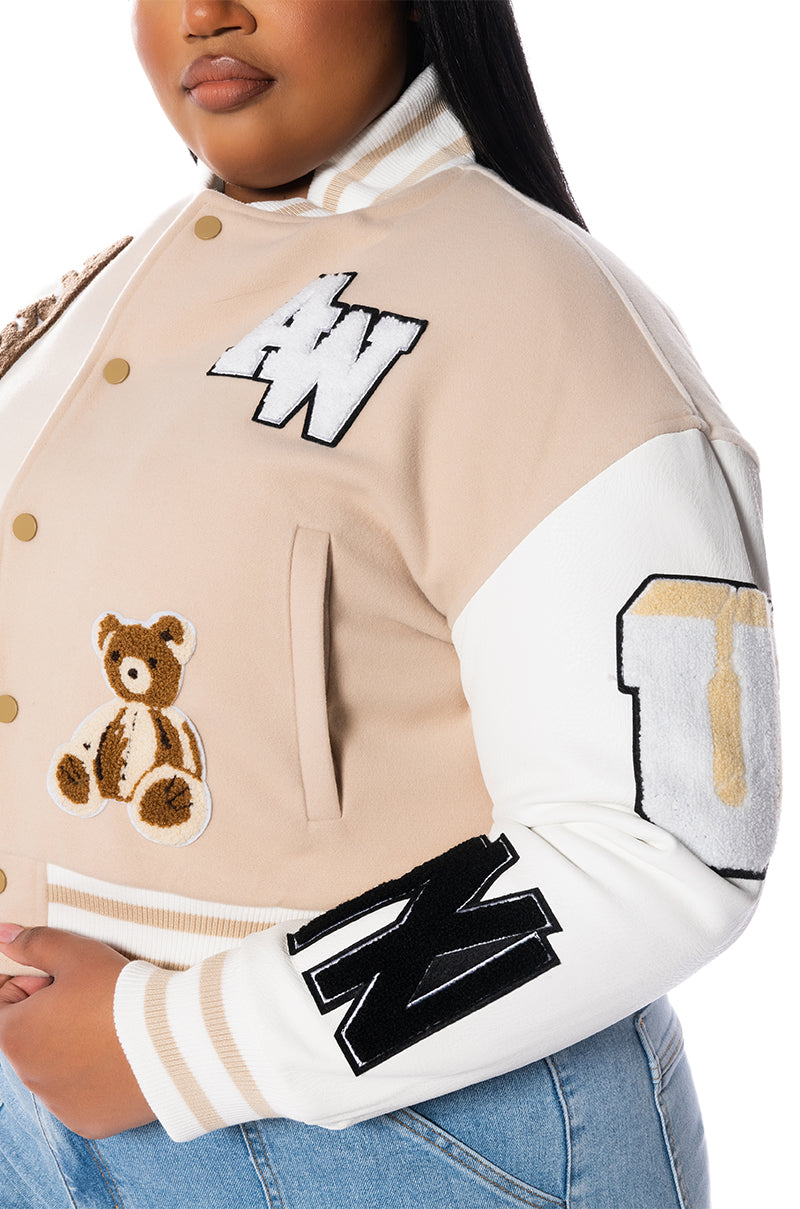 PLUS AZALEA WANG BEIGE RUELA VARSITY JACKET