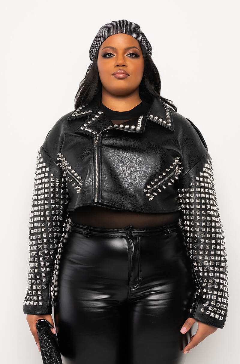PLUS THE ESSENTIAL MOTO JACKET WITH STUDDED ARMS