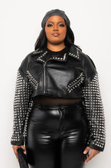 PLUS THE ESSENTIAL MOTO JACKET WITH STUDDED ARMS