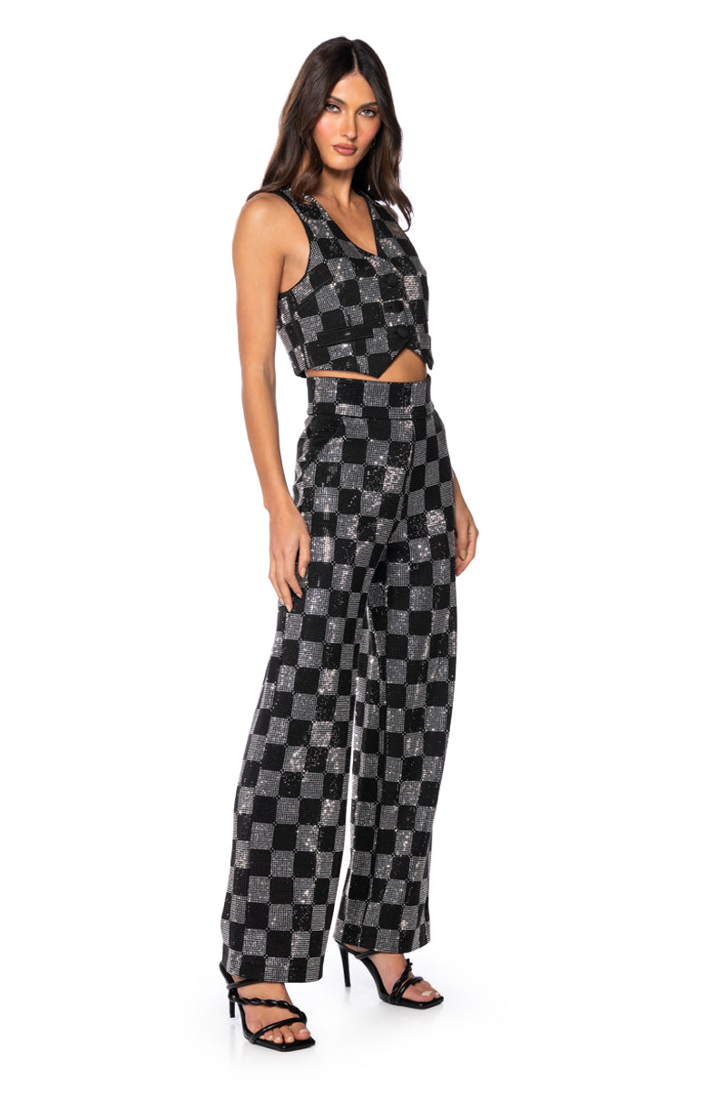 POP STAR CHECKERED RHINESTONE PANT
