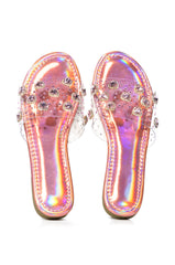 QUEEN OF HEARTS PINK HOLOGRAPHIC EMBELLISHED FLAT SLIDE
