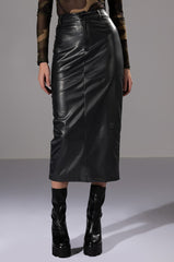 REAL TALK FAUX LEATHER MIDI SKIRT