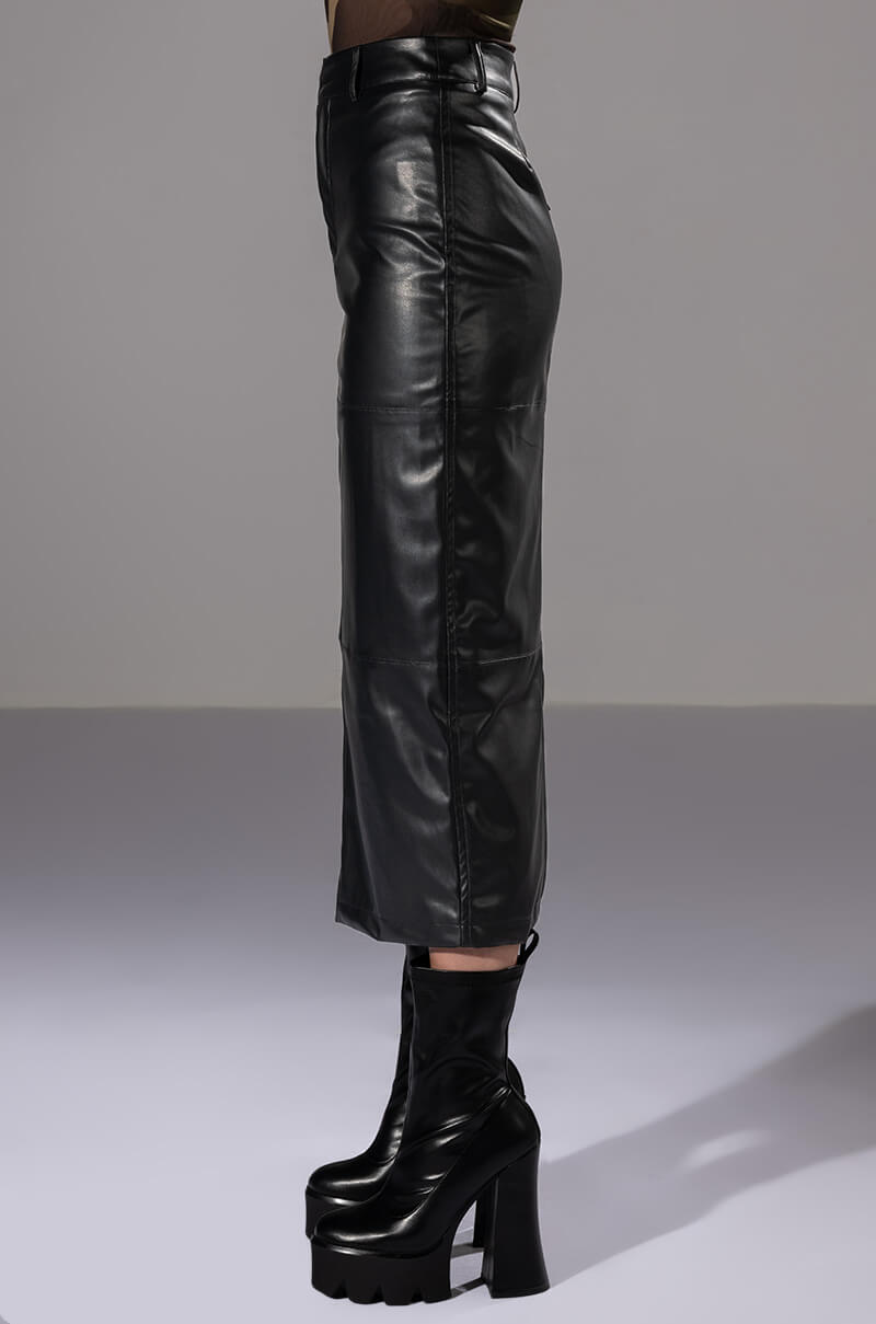 REAL TALK FAUX LEATHER MIDI SKIRT