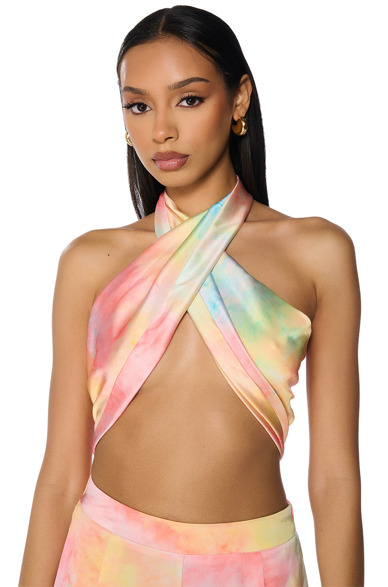 RESORT BADDIE OMBRE PRINT BANDEAU TIE TOP