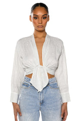ROWLING TIED UP RHINESTONE BLOUSE