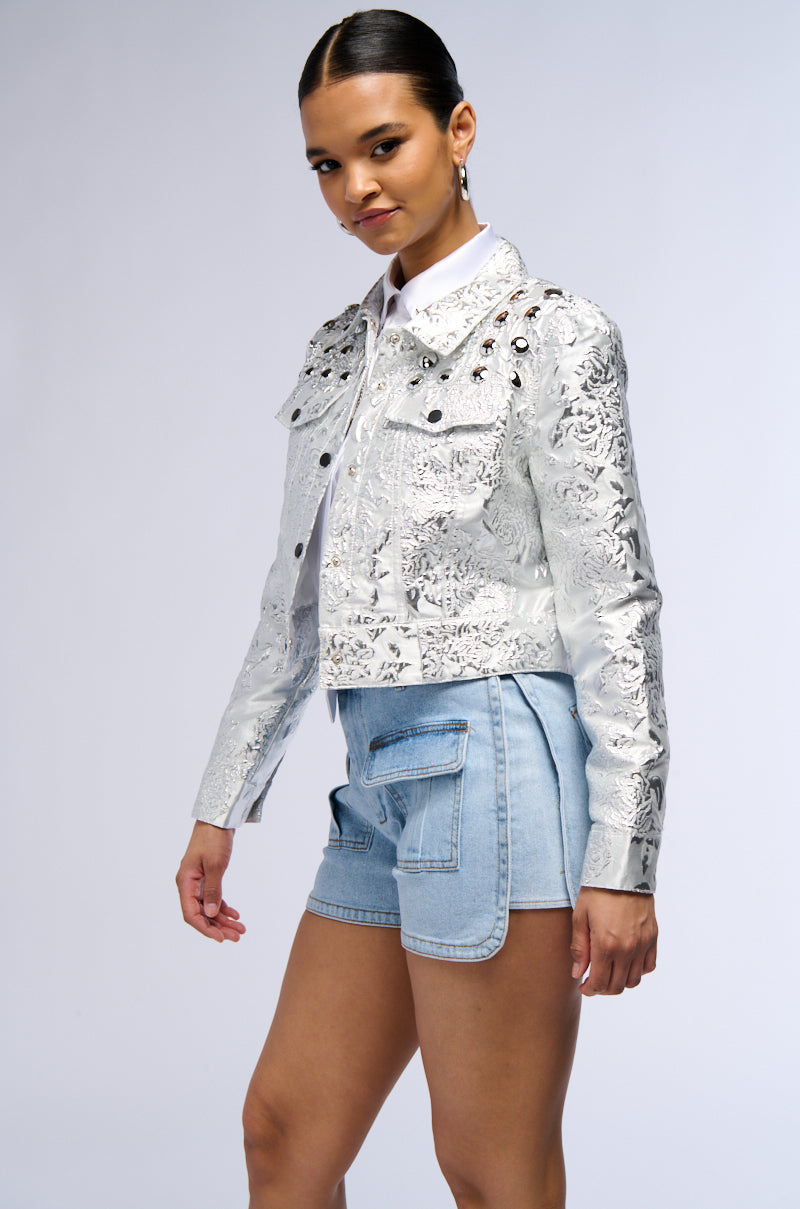 RUE BROCADE PRINTED SILVER BOMBER
