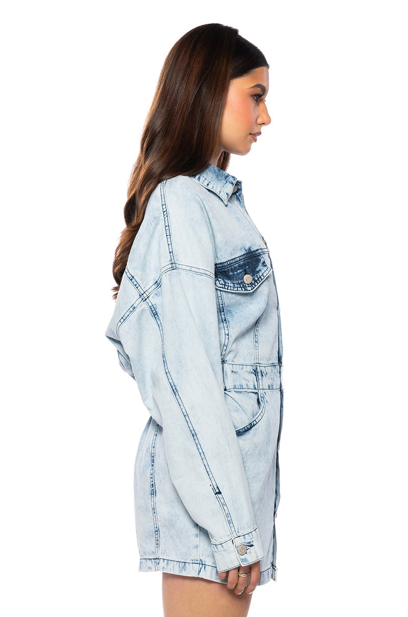 RYDER BUTTON FRONT DENIM MINI DRESS
