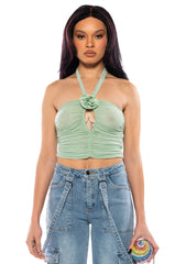 SADIE SAGE GREEN KEYHOLE HALTER TOP