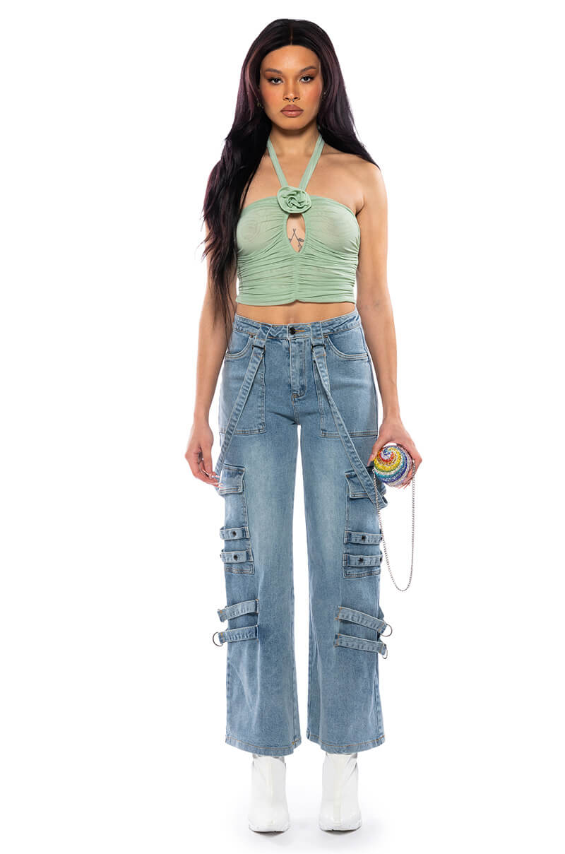 SADIE SAGE GREEN KEYHOLE HALTER TOP