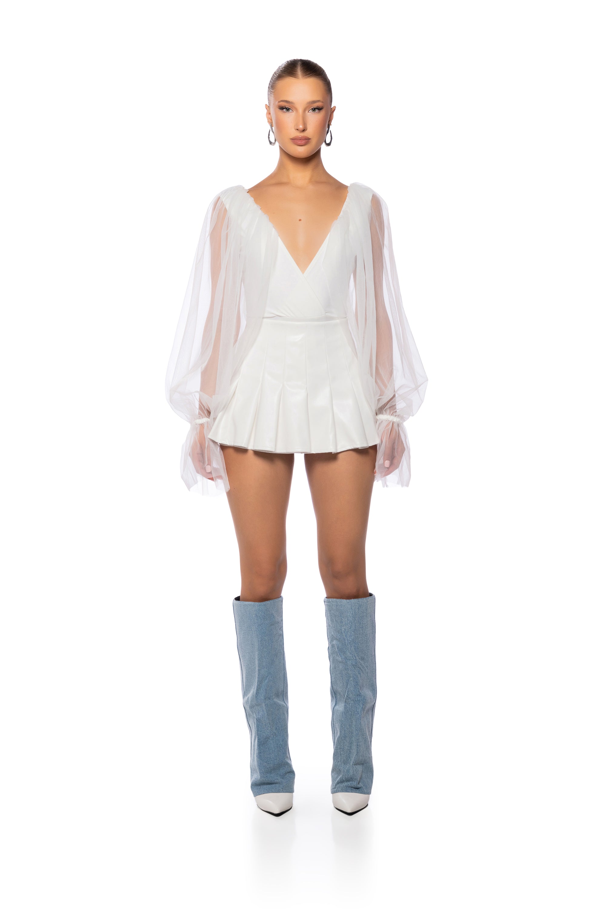 SCOUT DEEP V SHEER SLEEVE BODYSUIT