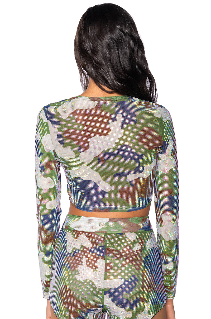 SAVAGE RHINSTONE MESH LONG SLEEVE TOP