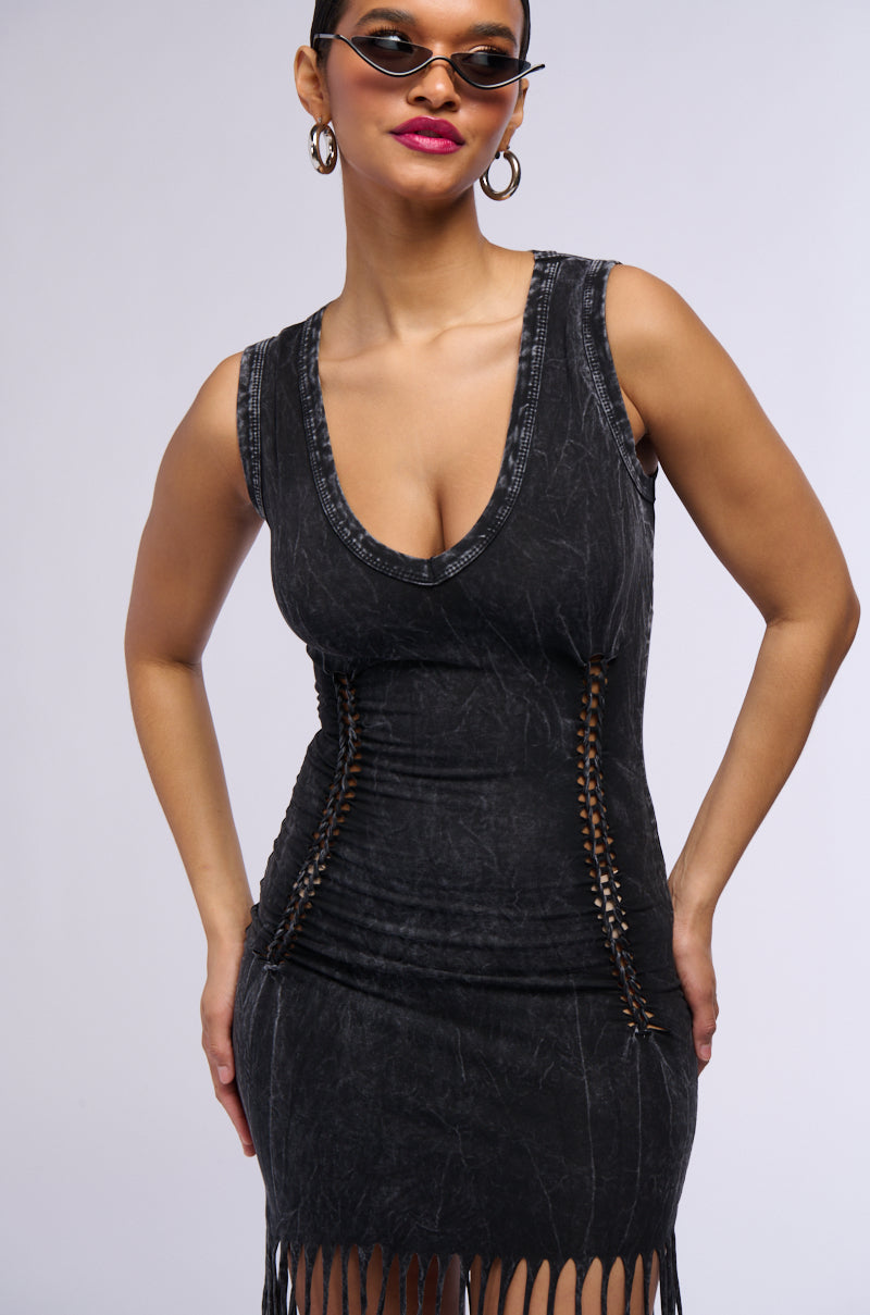 SAVE A HORSE FRINGE CUTOUT MIDI DRESS