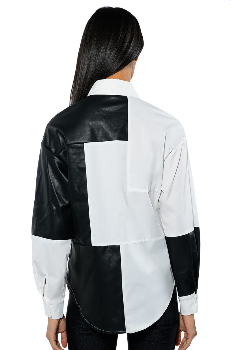 SAY IT AGAIN BUTTON UP BLOUSE WITH RHINESTONE TRIM