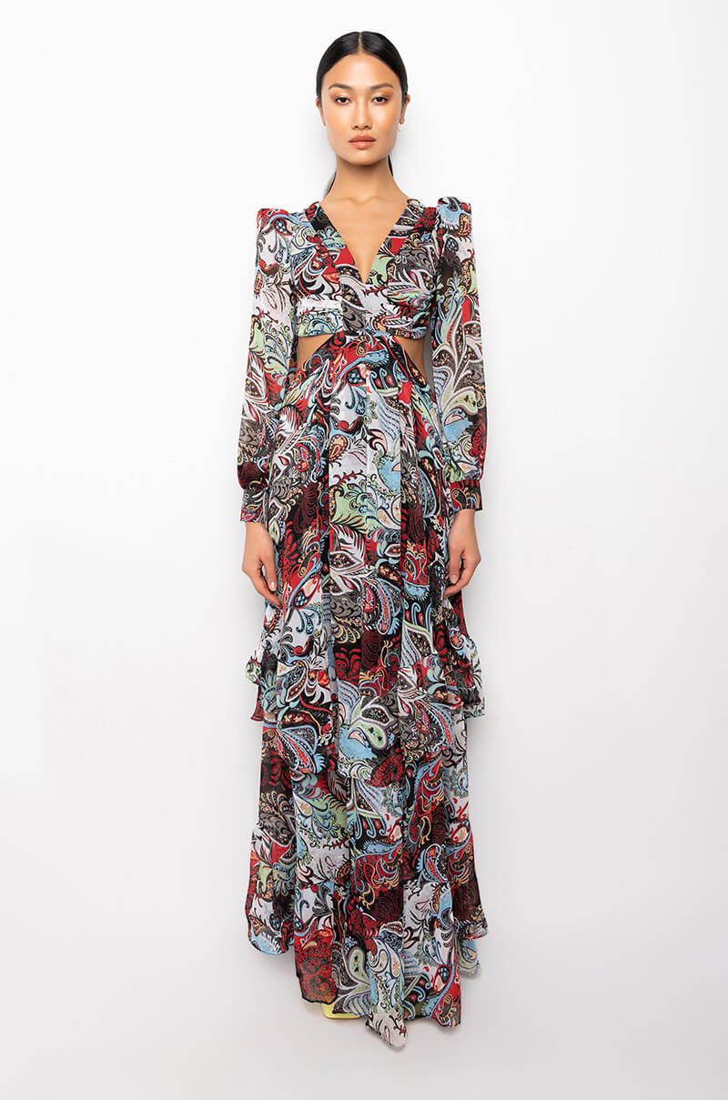 SCARF PRINT CUT OUT MAXI DRESS