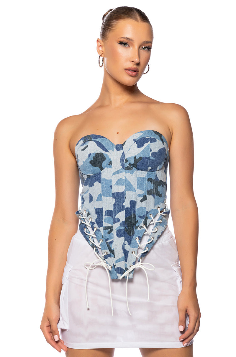 SEEING DOUBLE CAMO LACE UP CORSET