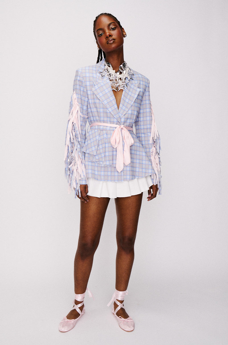 SHABBY CHIC PLAID BLAZER WITH RIBBONS