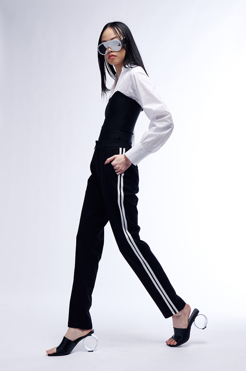 SHE A RIDER STRIPED WOVEN TROUSERS