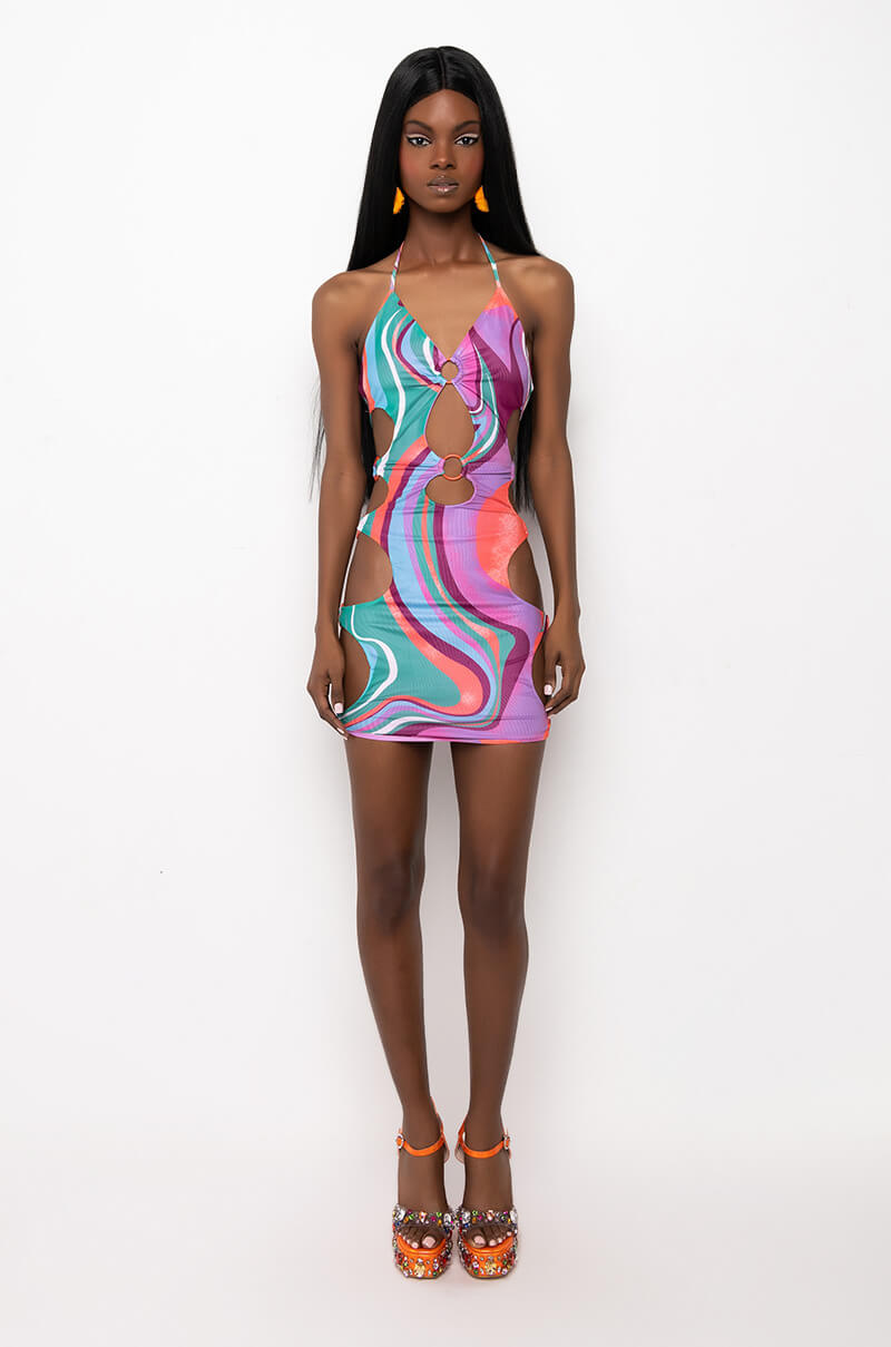 SHE AIN'T ME MINI DRESS WITH CUT OUTS