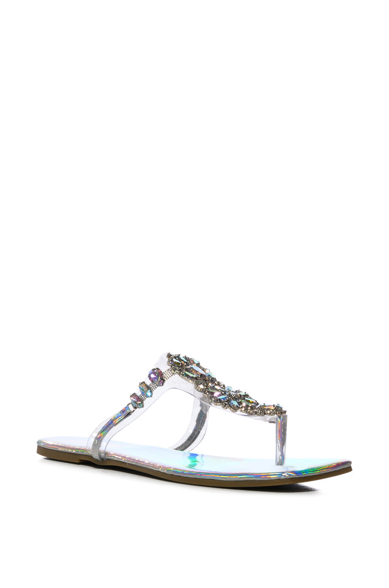 SHINEE EMBELLISHED FLAT SANDAL IN HOLOGRAM