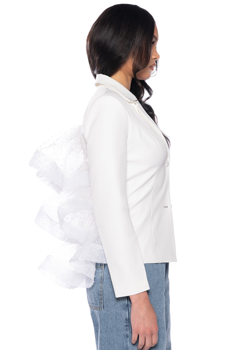 SHOW STOPPER BIRTHDAY RUFFLE BLAZER