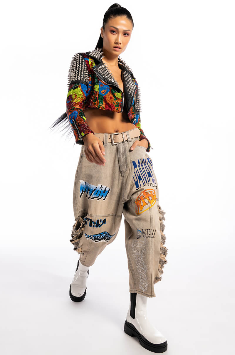 SHREDDED VARSITY DENIM