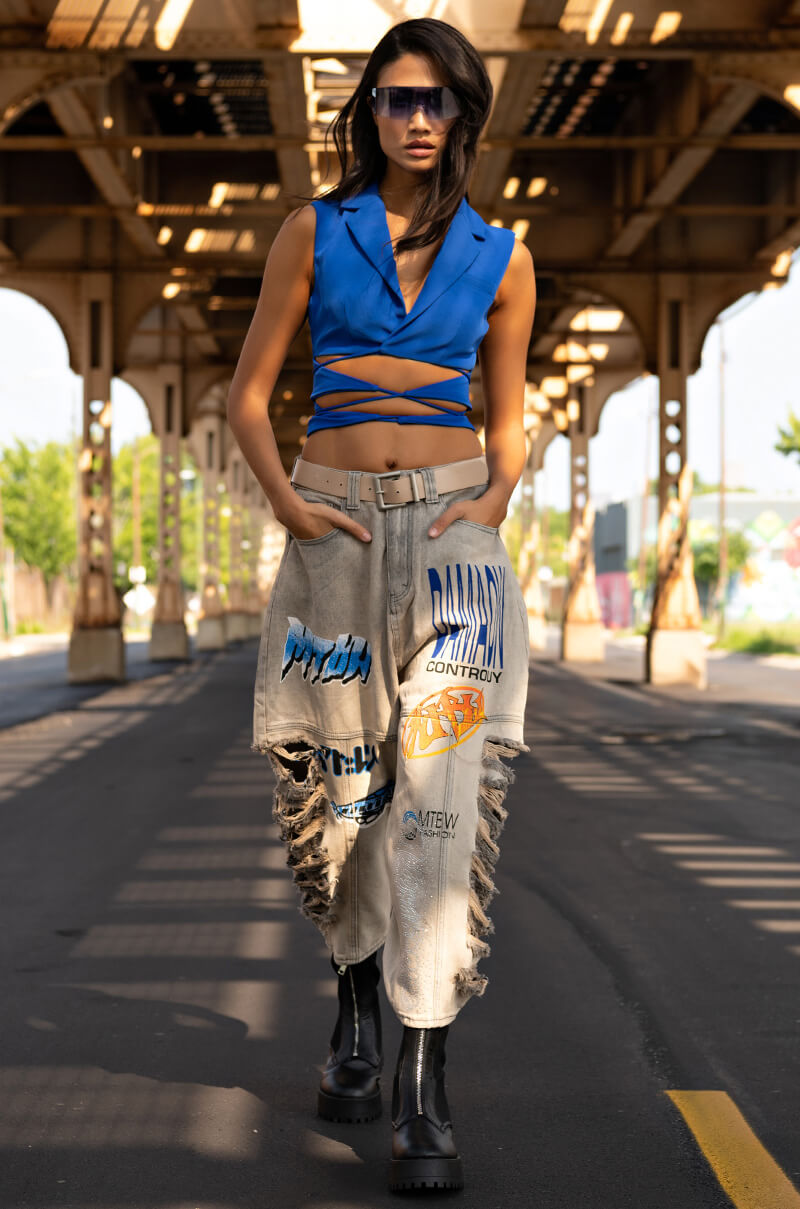 SHREDDED VARSITY DENIM