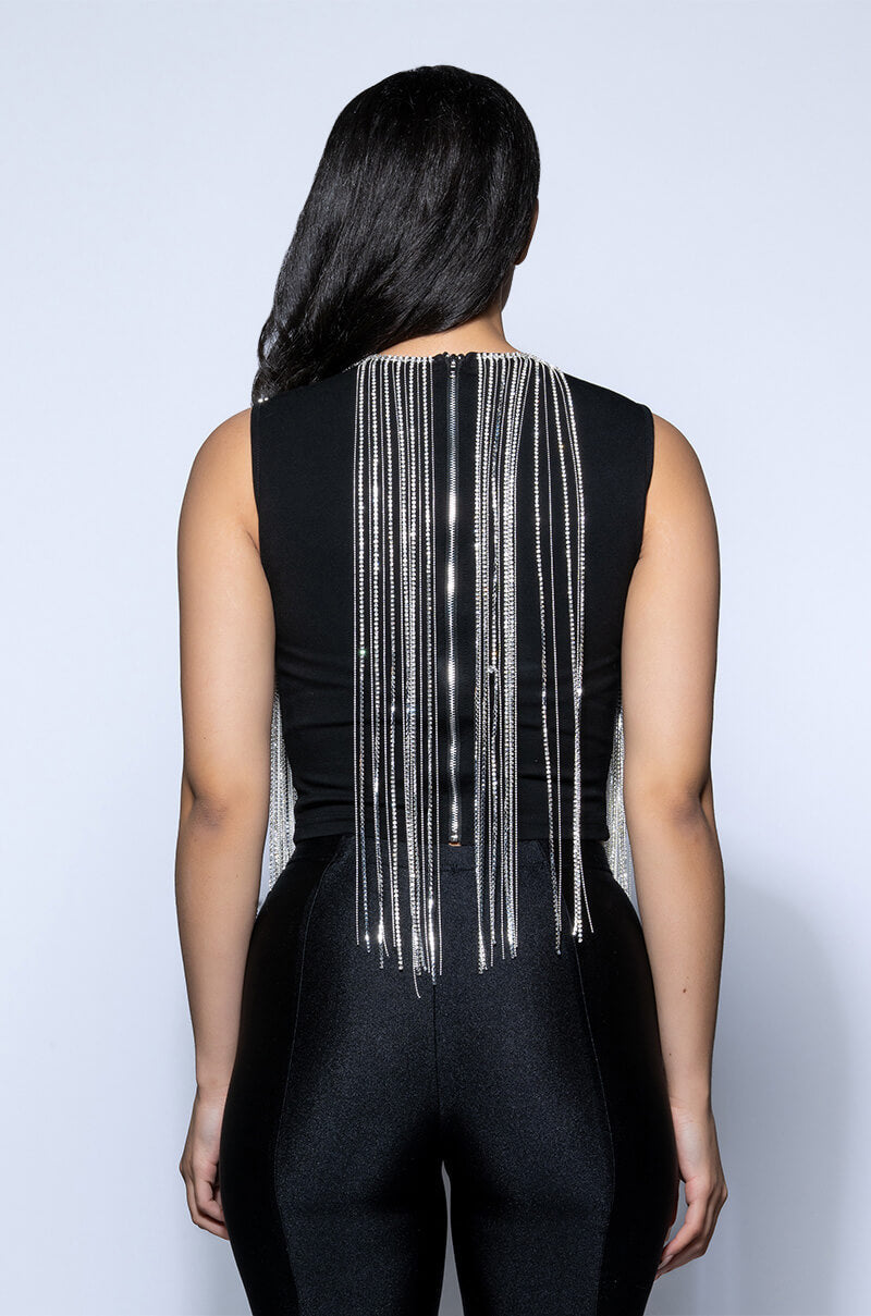 SLAY RHINESTONE FRINGE CROP TOP