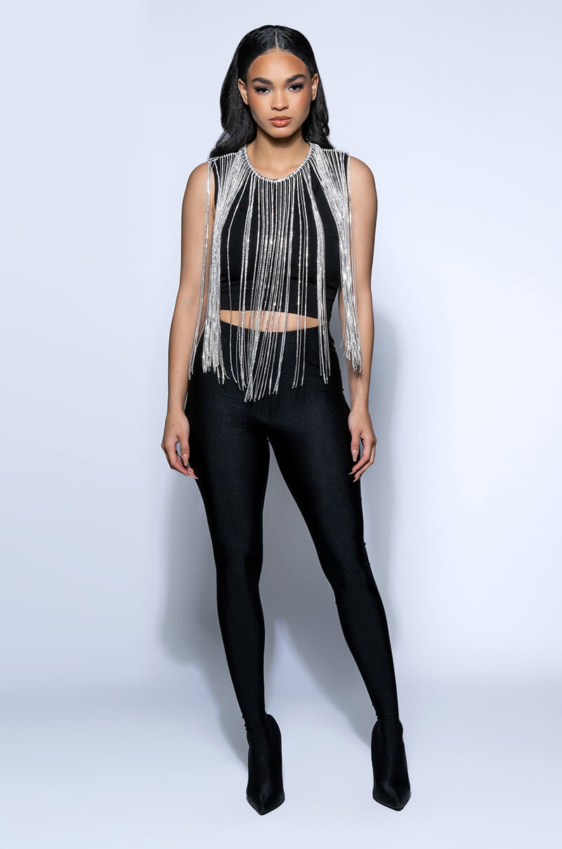 SLAY RHINESTONE FRINGE CROP TOP