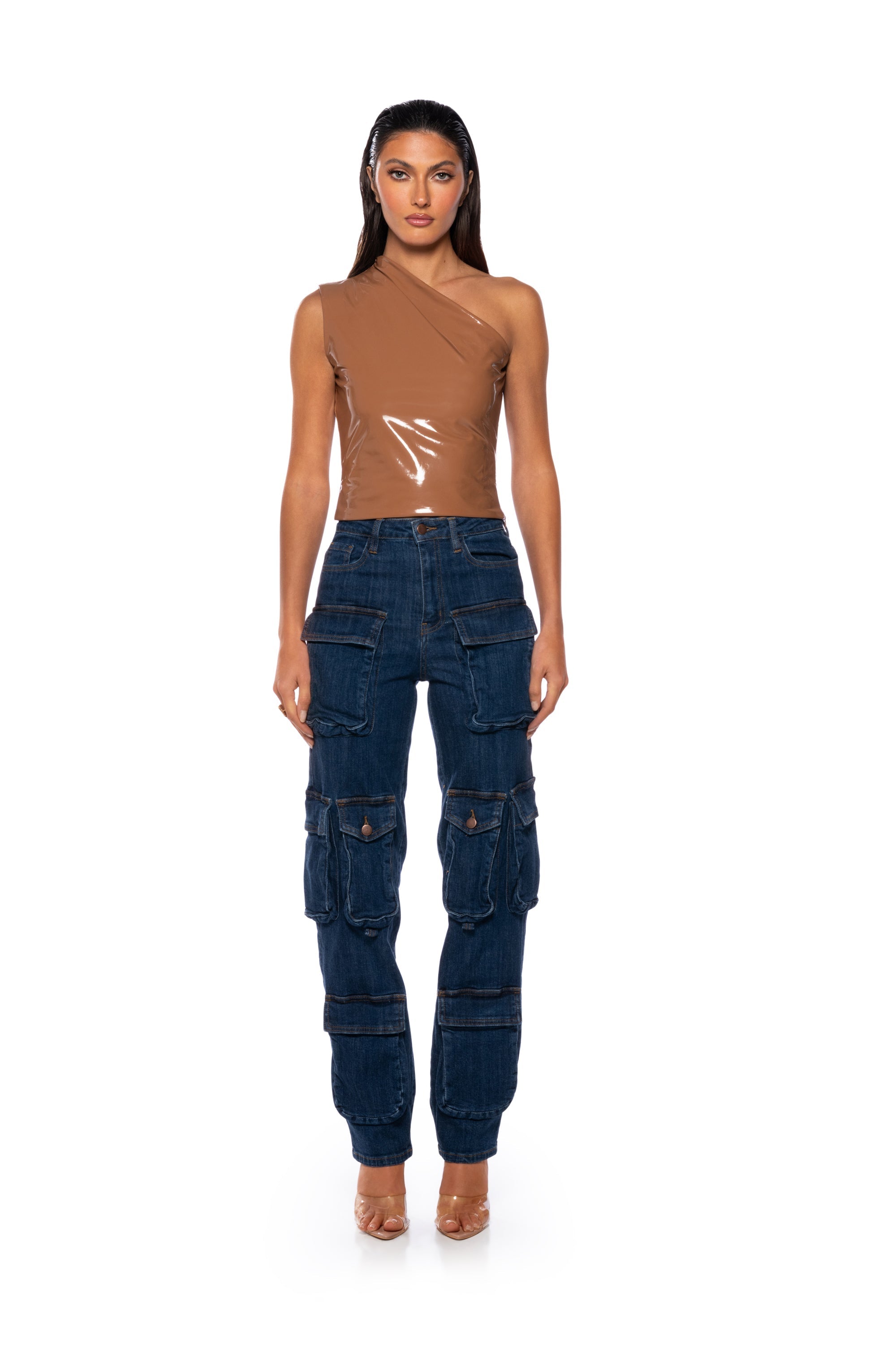 SLEEK VINYL ONE SHOULDER TOP