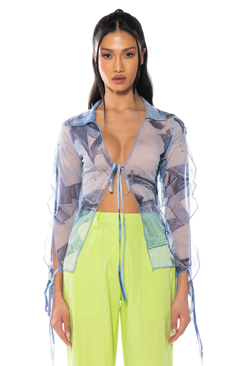 SO Y2K DENIM PRINT BLOUSE