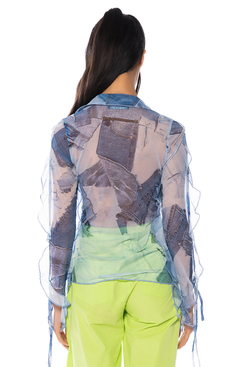 SO Y2K DENIM PRINT BLOUSE