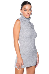 SPARK FOR LIFE KNIT GLITTER MINI DRESS IN SILVER
