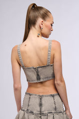 STAND ON MY BUSINESS MINERAL WASH DENIM STUDDED SLEEVELESS TOP