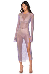 STAR OF THE NIGHT MESH LONGSLEEVE MAXI DRESS IN PURPLE