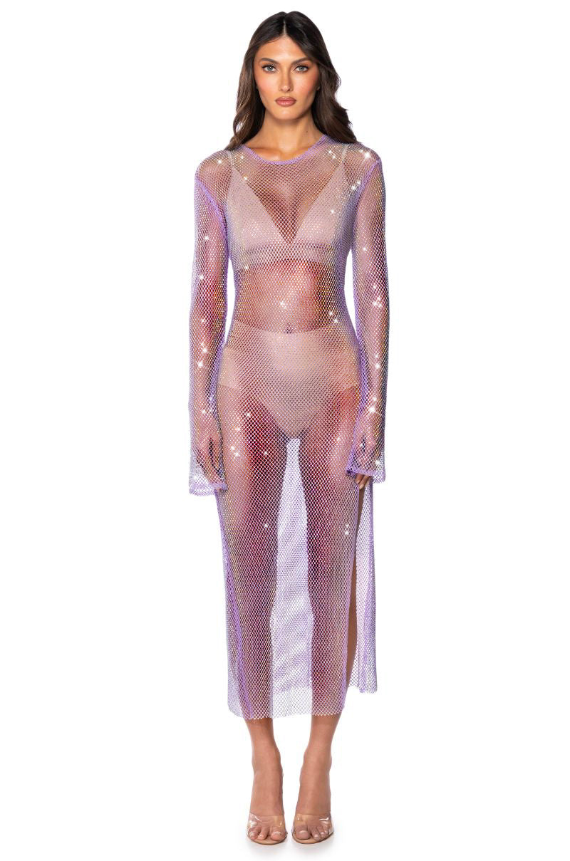 STAR OF THE NIGHT MESH LONGSLEEVE MAXI DRESS IN PURPLE