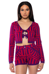 STELLA MAGENTA TIE FRONT CARDIGAN