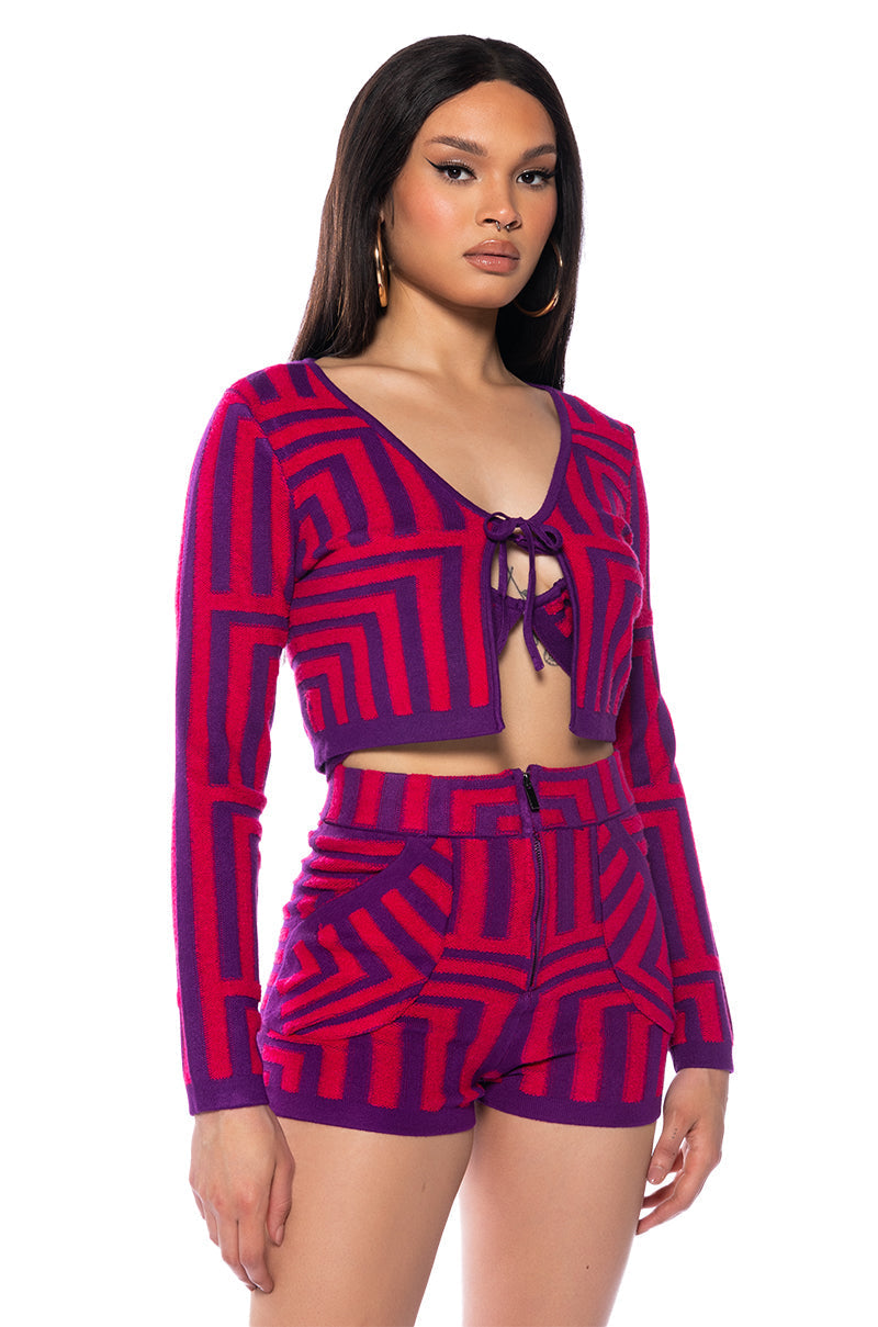 STELLA MAGENTA TIE FRONT CARDIGAN