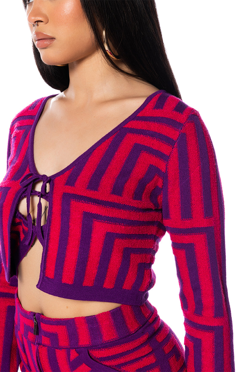 STELLA MAGENTA TIE FRONT CARDIGAN