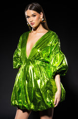 SUPERSTAR METALLIC V NECK MINI DRESS