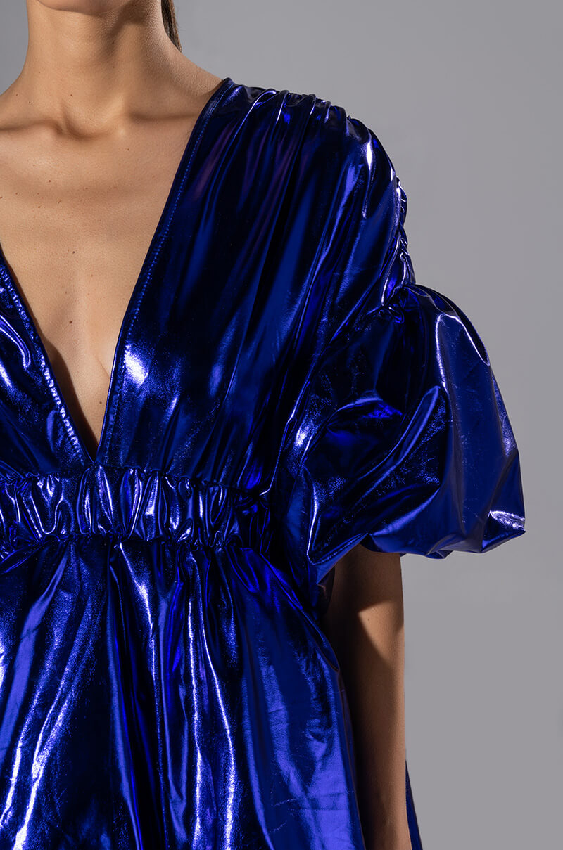 SUPERSTAR METALLIC V NECK MINI DRESS