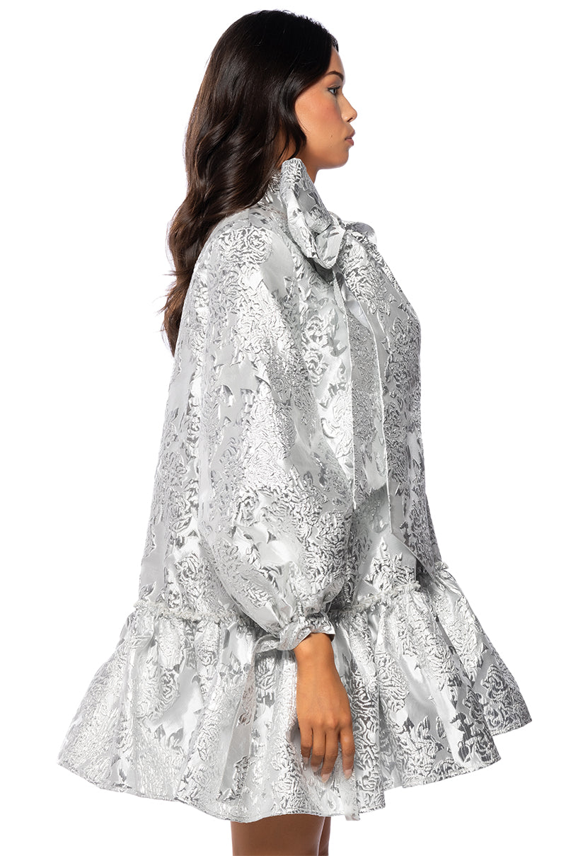 TAKE A BOW BROCADE MINI DRESS