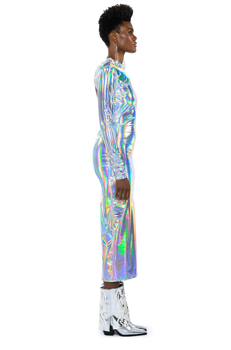 TALK ABOUT ME METALLIC MIDI DRESS