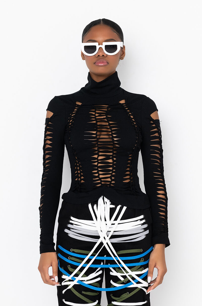 THE CUTOUTS RIB TURTLENECK TOP